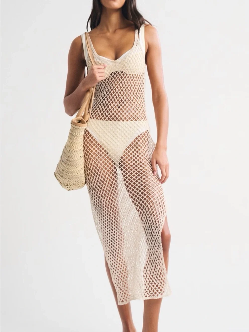 Abercrombie & Fitch Crochet-Style Scoopneck Maxi Dress Coverup - Cream XS - Picture 1 of 6